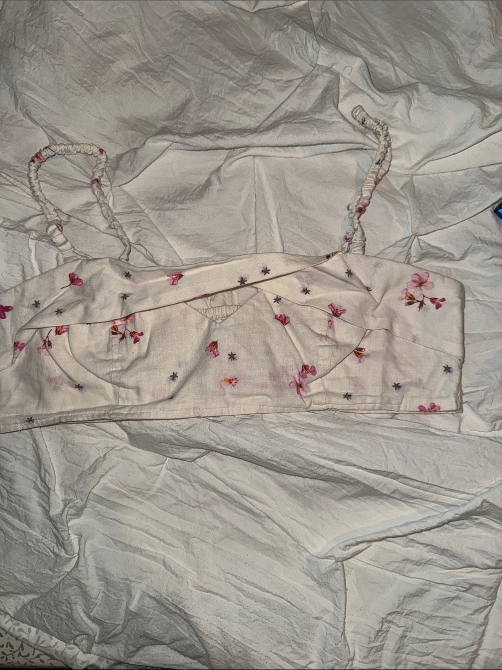 H&M Cream Floral Bra-Style Crop Top with Pink Details